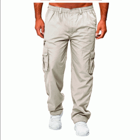 Men's Casual Multi-pocket Loose Straight Cargo Pants (Option: Rice grey-L)