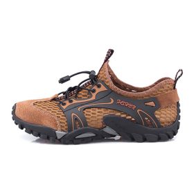 Summer Breathable Men Hiking Shoes Suede + Mesh Outdoor Men Sneakers Climbing Shoes Men Sport Shoes Quick-dry Water Shoes (Color: Brown, size: 47)